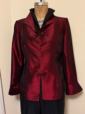 Tangyu Burgundy 100% Silk Mandarin-Collar Jacket
